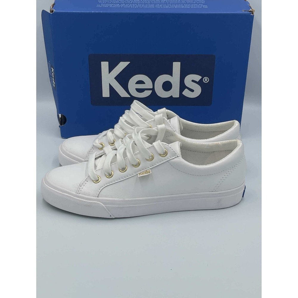 Keds Jump Kick Leather White Gold Sneakers WH63681 Low Top Shoes Womens 7.5